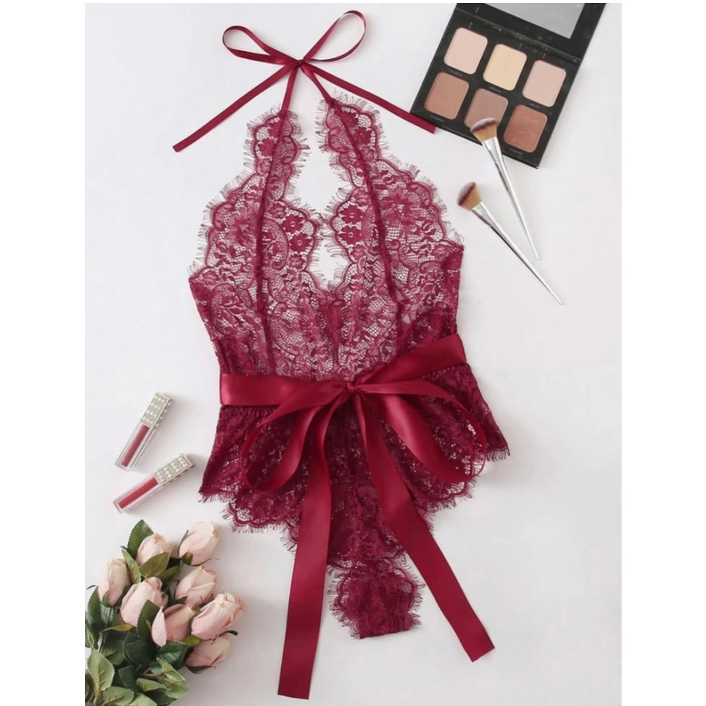 Floral garter lingerie set