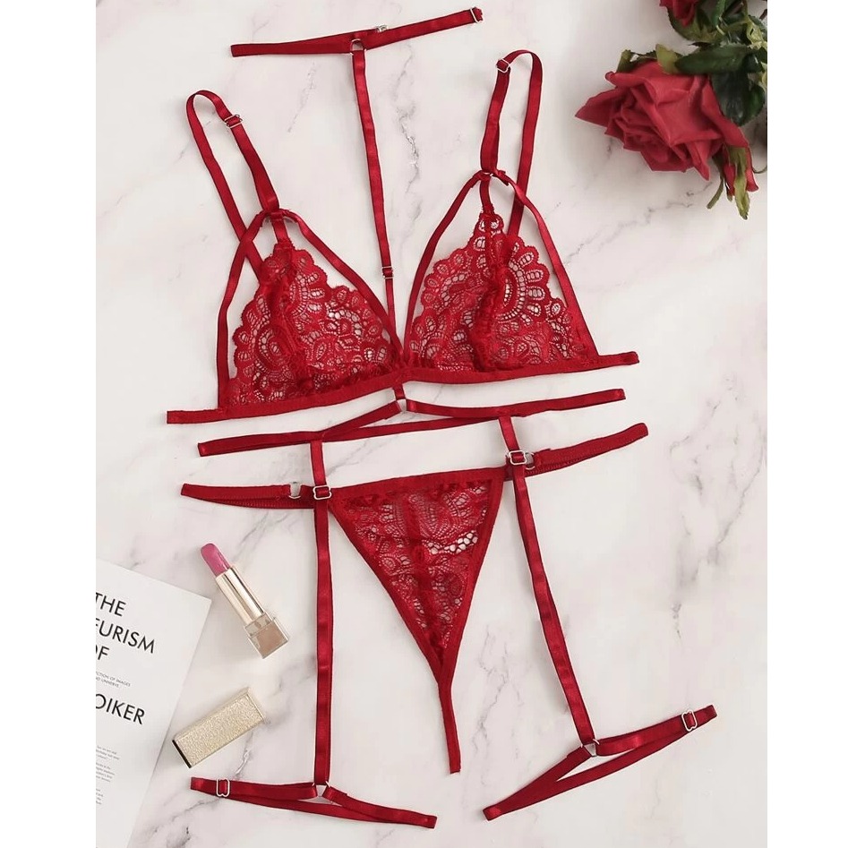 Floral lace lingerie set with choker