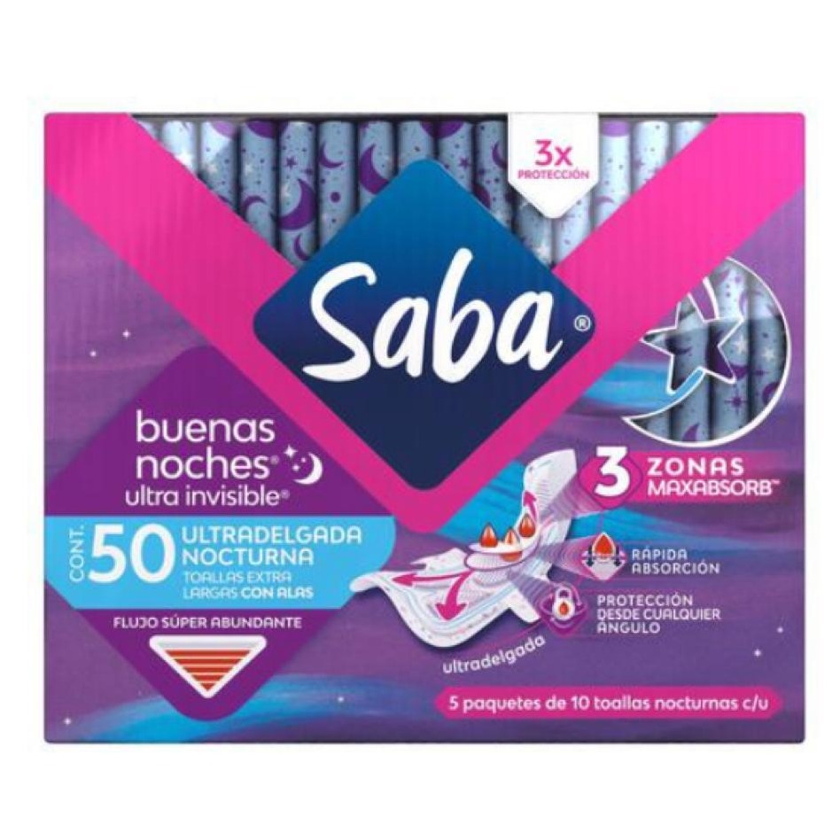 Toalla higiénica ultradelgada nocturna Saba 50 UNI