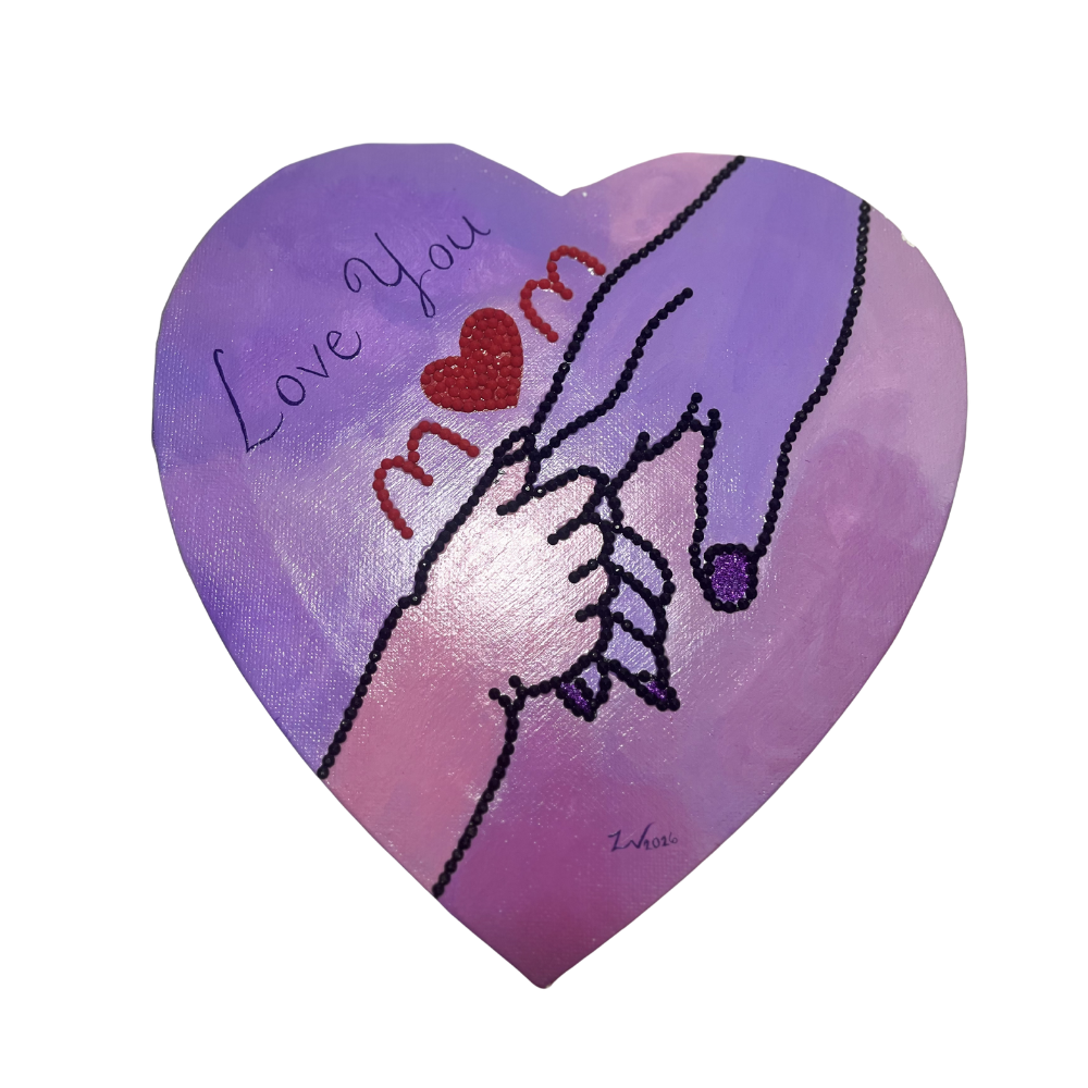 PINTURA EN CANVAS FORMA DE CORAZÓN CON PIEDRITAS